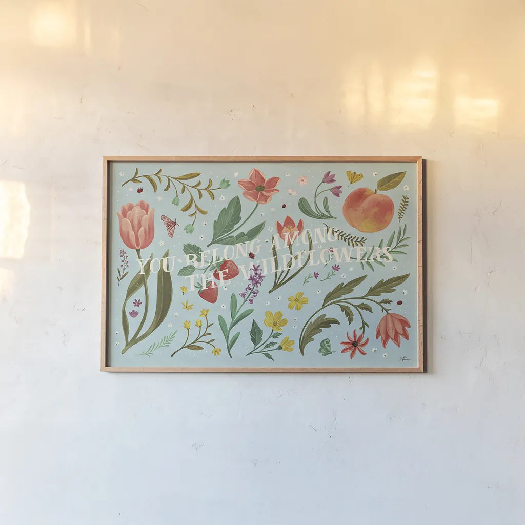 Spring Botanical IV by Janelle Penner. shown as a paper print in a natural frame. Available as a archival giclee rolled canvas, fine art paper, or poster print. SKU 53480i.