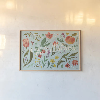Spring Botanical IV by Janelle Penner. shown as a paper print in a natural frame. Available as a archival giclee rolled canvas, fine art paper, or poster print. SKU 53480i.