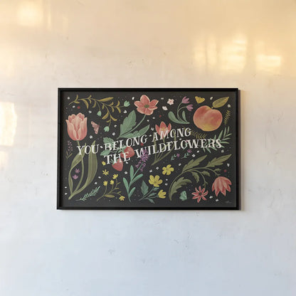 Spring Botanical IV Black by Janelle Penner. shown as a paper print in a black flame. Available as a archival giclee rolled canvas, fine art paper, or poster print. SKU 53486i.