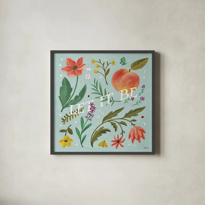 Spring Botanical V by Janelle Penner. Shown in a sleek black glass frame for a contemporary gallery look. Available as an archival giclee rolled canvas, fine art paper, or poster print. SKU 53481a.
