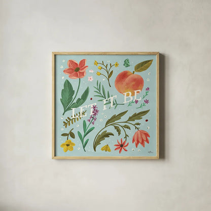 Spring Botanical V by Janelle Penner. Shown in a natural wood glass frame for a timeless modern aesthetic. Available as an archival giclee rolled canvas, fine art paper, or poster print. SKU 53481a.