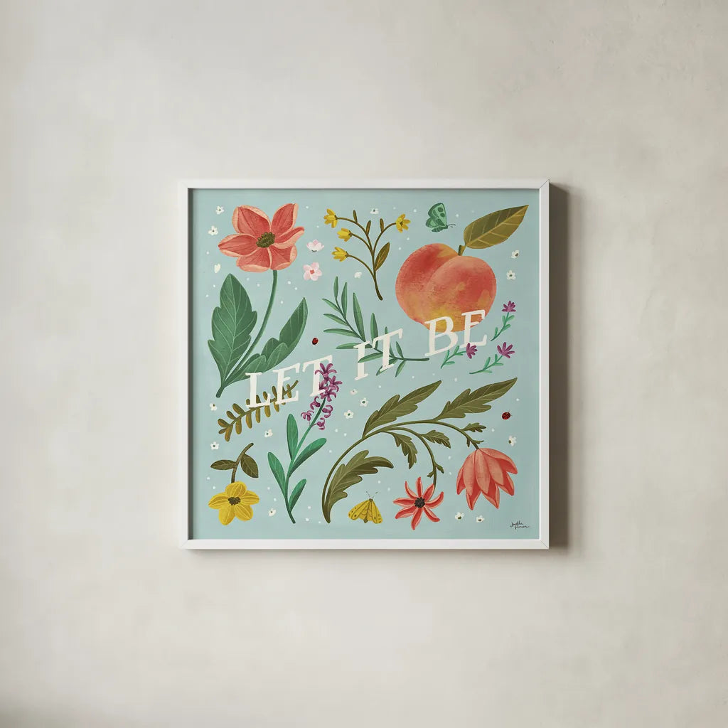 Spring Botanical V by Janelle Penner. Shown in a crisp white glass frame for a clean and minimalist style. Available as an archival giclee rolled canvas, fine art paper, or poster print. SKU 53481a.