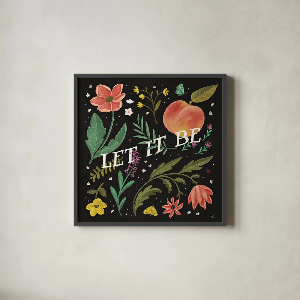 Spring Botanical V Black by Janelle Penner. Shown in a sleek black glass frame for a contemporary gallery look. Available as an archival giclee rolled canvas, fine art paper, or poster print. SKU 53487a.