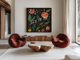 Spring Botanical V Black by Janelle Penner. Shown as extra-large giant wall art in a modern living room. Available as an archival giclee rolled canvas, fine art paper, or poster print. SKU 53487a.