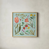 Spring Botanical VI by Janelle Penner. Shown in a natural wood glass frame for a timeless modern aesthetic. Available as an archival giclee rolled canvas, fine art paper, or poster print. SKU 53482a.