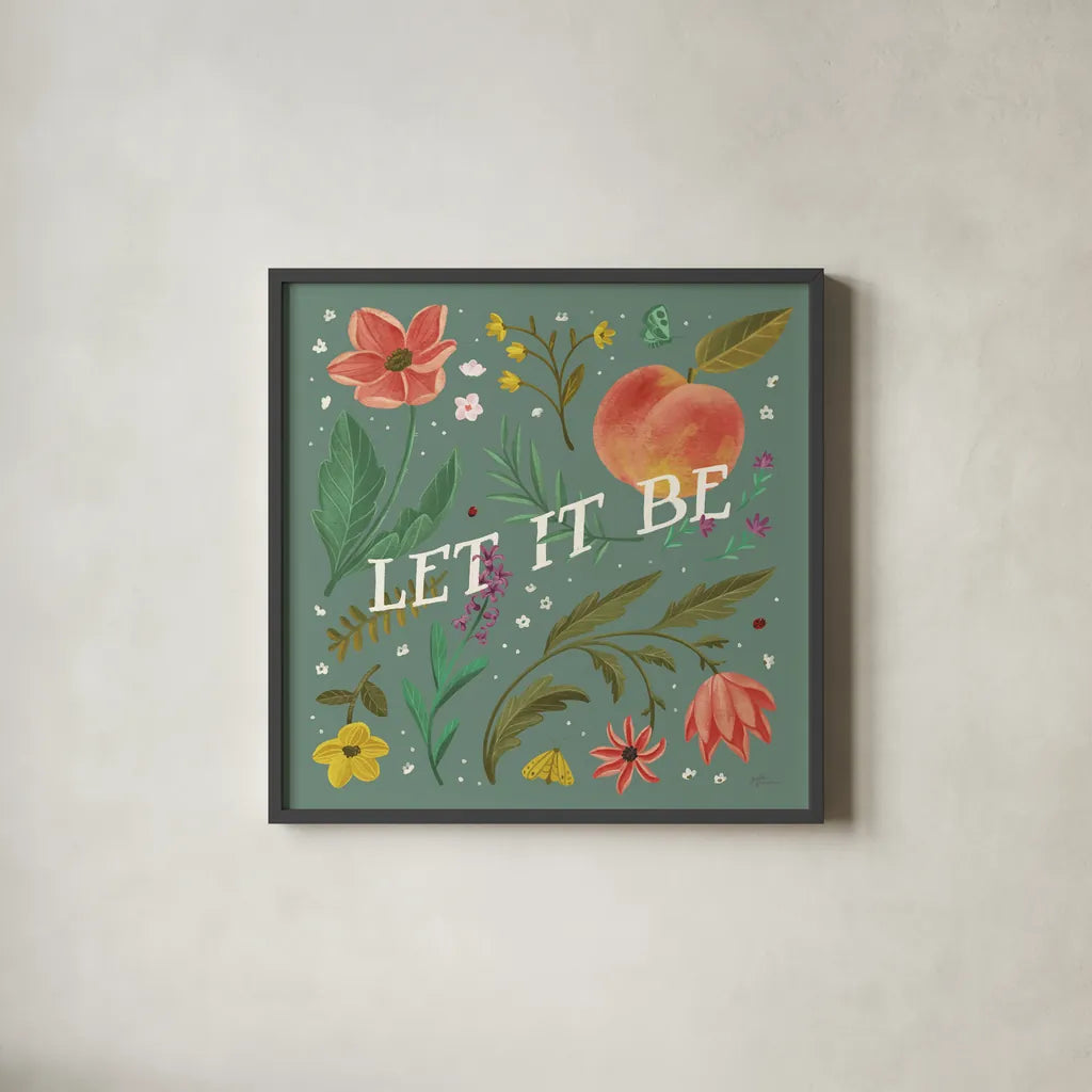 Spring Botanicals V Sage by Janelle Penner. Shown in a sleek black glass frame for a contemporary gallery look. Available as an archival giclee rolled canvas, fine art paper, or poster print. SKU 69172a.