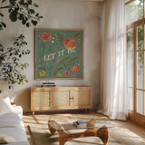 Spring Botanicals V Sage by Janelle Penner. Shown in a natural wood frame in a cozy modern living room. Available as an archival giclee rolled canvas, fine art paper, or poster print. SKU 69172a.