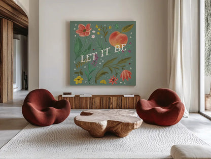 Spring Botanicals V Sage by Janelle Penner. Shown as extra-large giant wall art in a modern living room. Available as an archival giclee rolled canvas, fine art paper, or poster print. SKU 69172a.
