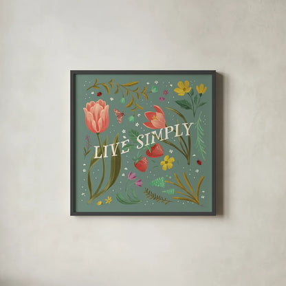 Spring Botanicals VI Sage by Janelle Penner. Shown in a sleek black glass frame for a contemporary gallery look. Available as an archival giclee rolled canvas, fine art paper, or poster print. SKU 69173a.
