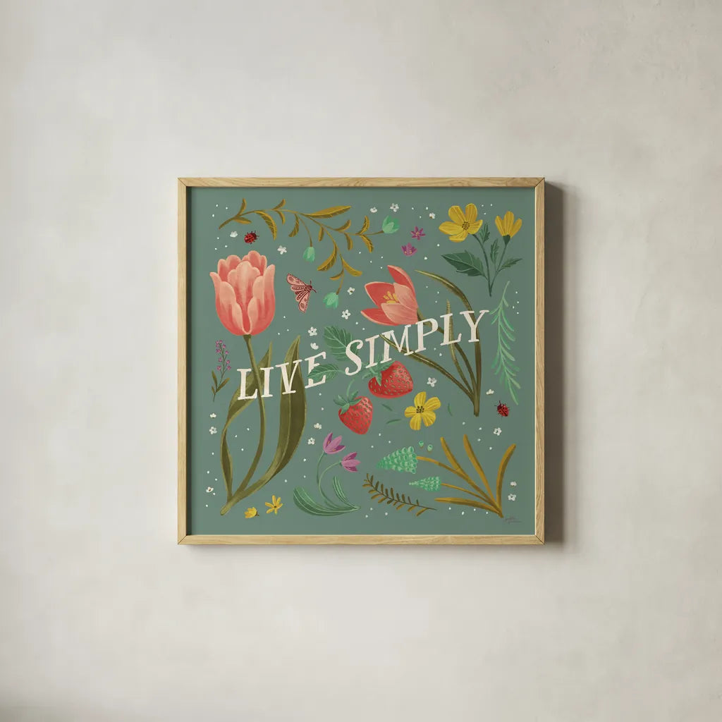 Spring Botanicals VI Sage by Janelle Penner. Shown in a natural wood glass frame for a timeless modern aesthetic. Available as an archival giclee rolled canvas, fine art paper, or poster print. SKU 69173a.