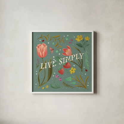 Spring Botanicals VI Sage by Janelle Penner. Shown in a crisp white glass frame for a clean and minimalist style. Available as an archival giclee rolled canvas, fine art paper, or poster print. SKU 69173a.