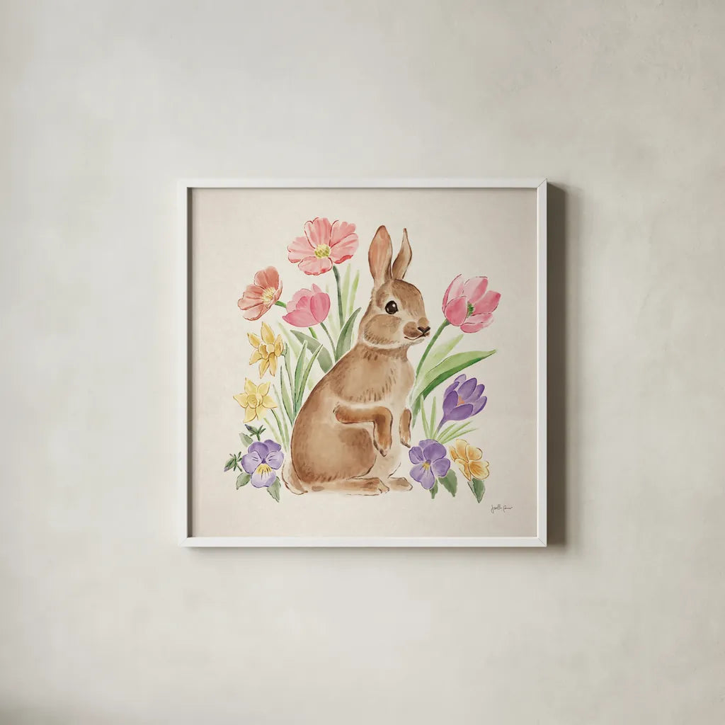 Spring Spirit II by Janelle Penner. Shown in a crisp white glass frame for a clean and minimalist style. Available as an archival giclee rolled canvas, fine art paper, or poster print. SKU 72839a.
