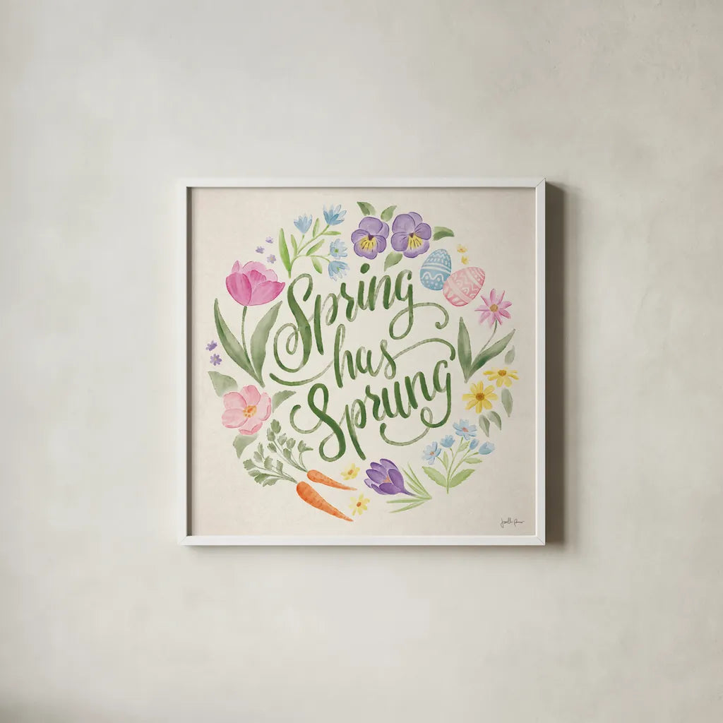 Spring Spirit IV by Janelle Penner. Shown in a crisp white glass frame for a clean and minimalist style. Available as an archival giclee rolled canvas, fine art paper, or poster print. SKU 72841a.