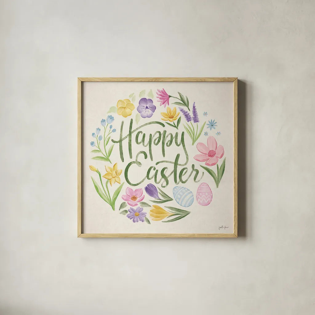 Spring Spirit V by Janelle Penner. Shown in a natural wood glass frame for a timeless modern aesthetic. Available as an archival giclee rolled canvas, fine art paper, or poster print. SKU 72842a.