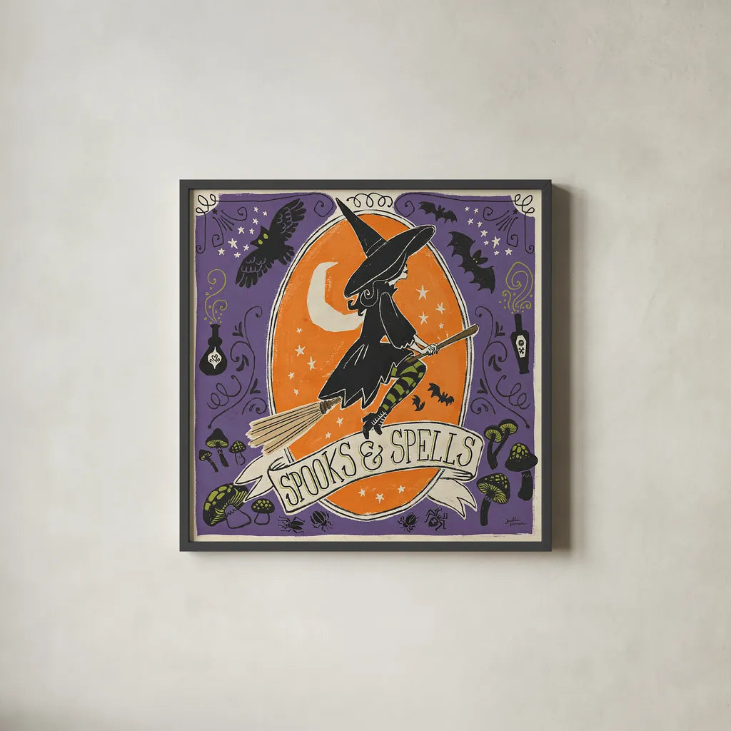 Stay Creepy II by Janelle Penner. Shown in a sleek black glass frame for a contemporary gallery look. Available as an archival giclee rolled canvas, fine art paper, or poster print. SKU 48276a.