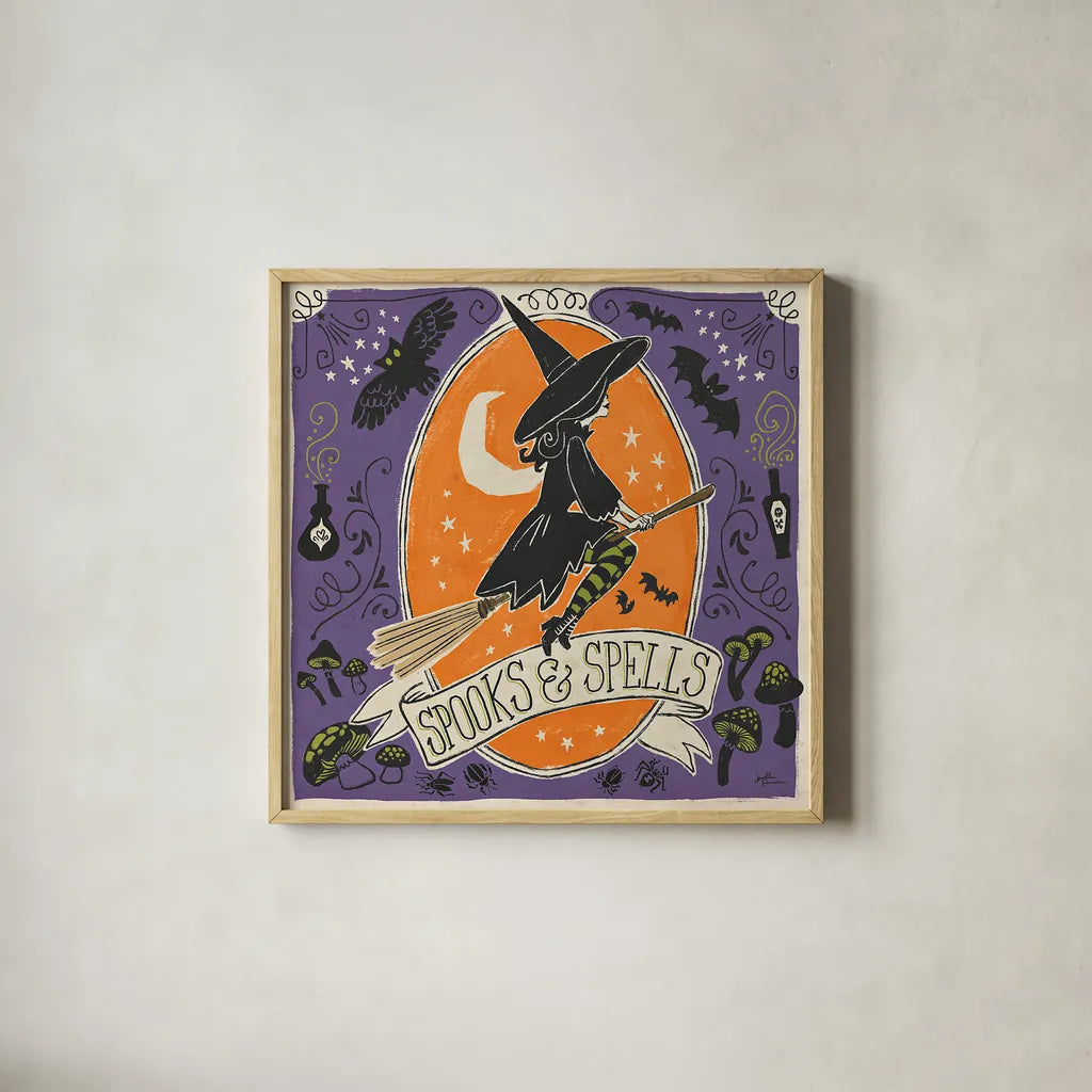 Stay Creepy II by Janelle Penner. Shown in a natural wood glass frame for a timeless modern aesthetic. Available as an archival giclee rolled canvas, fine art paper, or poster print. SKU 48276a.