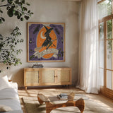Stay Creepy II by Janelle Penner. Shown in a natural wood frame in a cozy modern living room. Available as an archival giclee rolled canvas, fine art paper, or poster print. SKU 48276a.