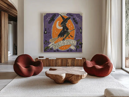 Stay Creepy II by Janelle Penner. Shown as extra-large giant wall art in a modern living room. Available as an archival giclee rolled canvas, fine art paper, or poster print. SKU 48276a.