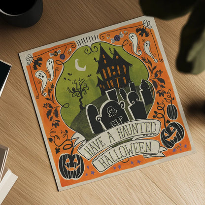 Stay Creepy III Orange by Janelle Penner. Shown as a detailed flat fine art print, highlighting archival giclee quality. Available as an archival giclee rolled canvas, fine art paper, or poster print. SKU 49231a.