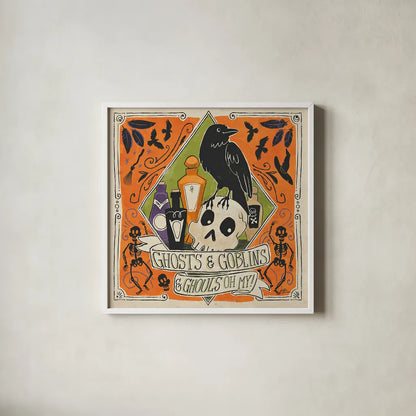 Stay Creepy IV by Janelle Penner. Shown in a crisp white glass frame for a clean and minimalist style. Available as an archival giclee rolled canvas, fine art paper, or poster print. SKU 48278a.