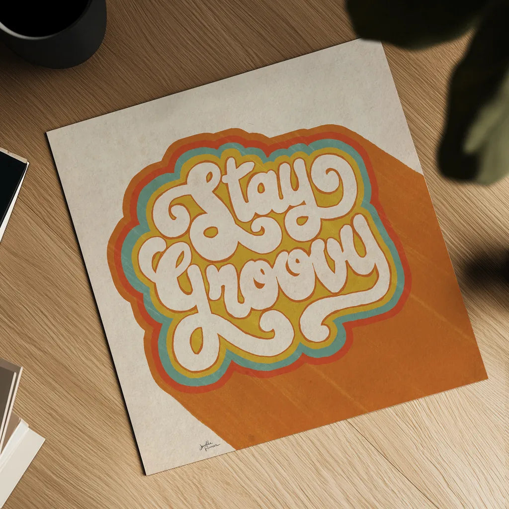 Stay Groovy I by Janelle Penner. Shown as a detailed flat fine art print, highlighting archival giclee quality. Available as an archival giclee rolled canvas, fine art paper, or poster print. SKU 65226a.
