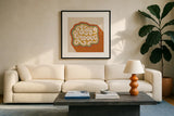 Stay Groovy I by Janelle Penner. Displayed in a glass frame with matte in a clean modern living room. Available as an archival giclee rolled canvas, fine art paper, or poster print. SKU 65226a.
