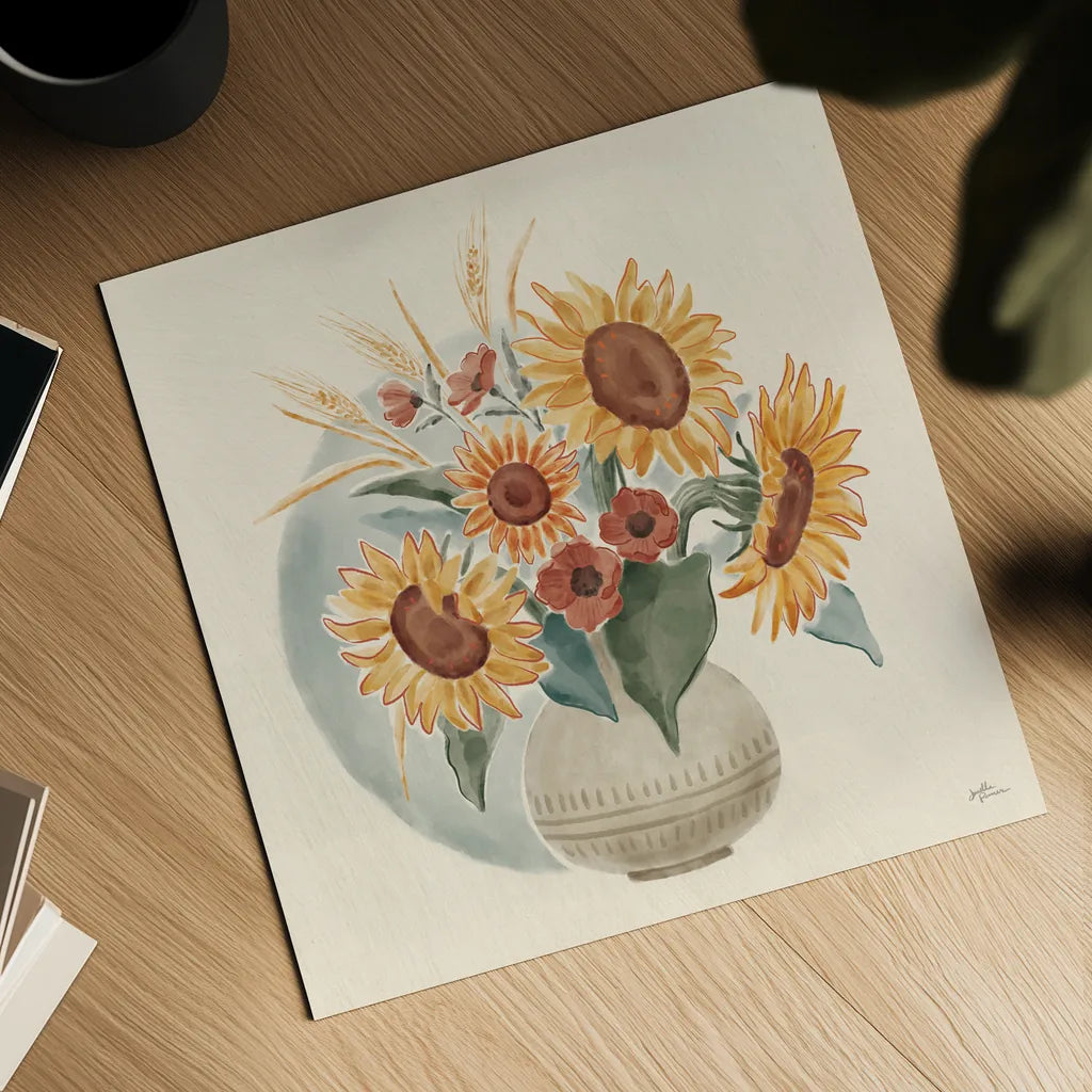 Sunflower Season IV by Janelle Penner. Shown as a detailed flat fine art print, highlighting archival giclee quality. Available as an archival giclee rolled canvas, fine art paper, or poster print. SKU 76484a.
