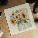 Sunflower Season V by Janelle Penner. Shown as a detailed flat fine art print, highlighting archival giclee quality. Available as an archival giclee rolled canvas, fine art paper, or poster print. SKU 76485a.