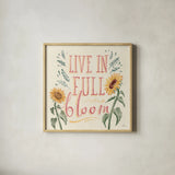 Sunflower Season VI Bright by Janelle Penner. Shown in a natural wood glass frame for a timeless modern aesthetic. Available as an archival giclee rolled canvas, fine art paper, or poster print. SKU 77840a.