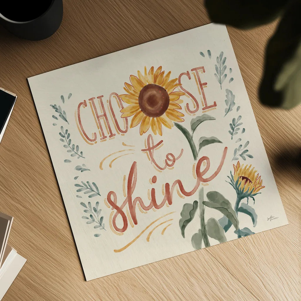 Sunflower Season VII by Janelle Penner. Shown as a detailed flat fine art print, highlighting archival giclee quality. Available as an archival giclee rolled canvas, fine art paper, or poster print. SKU 76487a.