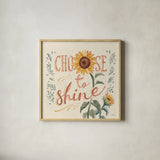 Sunflower Season VII by Janelle Penner. Shown in a natural wood glass frame for a timeless modern aesthetic. Available as an archival giclee rolled canvas, fine art paper, or poster print. SKU 76487a.