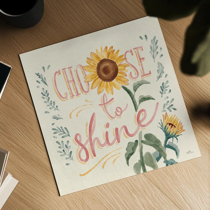 Sunflower Season VII Bright by Janelle Penner. Shown as a detailed flat fine art print, highlighting archival giclee quality. Available as an archival giclee rolled canvas, fine art paper, or poster print. SKU 77841a.