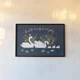 Swan Lake I by Janelle Penner. shown as a paper print in a black flame. Available as a archival giclee rolled canvas, fine art paper, or poster print. SKU 39228i.