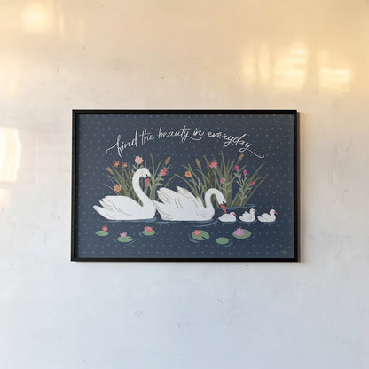 Swan Lake I by Janelle Penner. shown as a paper print in a black flame. Available as a archival giclee rolled canvas, fine art paper, or poster print. SKU 39228i.