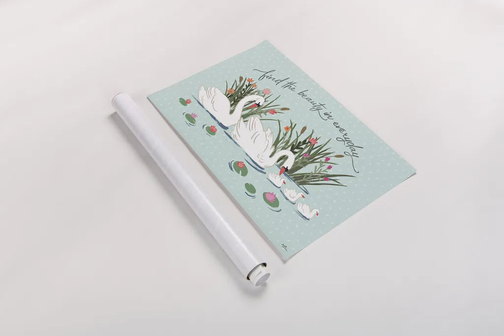 Swan Lake I Mint by Janelle Penner. shown as a rolled paper print. Available as archival giclee rolled canvas, fine art paper, or poster print. SKU 39235i.