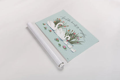 Swan Lake I Mint by Janelle Penner. shown as a rolled paper print. Available as archival giclee rolled canvas, fine art paper, or poster print. SKU 39235i.