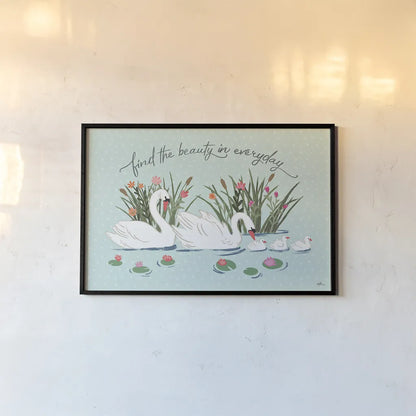 Swan Lake I Mint by Janelle Penner. shown as a paper print in a black flame. Available as a archival giclee rolled canvas, fine art paper, or poster print. SKU 39235i.