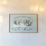 Swan Lake I Mint by Janelle Penner. shown as a paper print in a natural frame. Available as a archival giclee rolled canvas, fine art paper, or poster print. SKU 39235i.