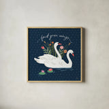 Swan Lake II by Janelle Penner. Shown in a natural wood glass frame for a timeless modern aesthetic. Available as an archival giclee rolled canvas, fine art paper, or poster print. SKU 39229a.