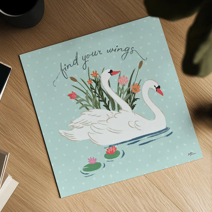 Swan Lake II Mint by Janelle Penner. Shown as a detailed flat fine art print, highlighting archival giclee quality. Available as an archival giclee rolled canvas, fine art paper, or poster print. SKU 39236a.