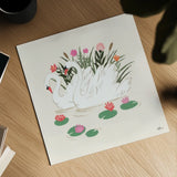 Swan Lake III Cream by Janelle Penner. Shown as a detailed flat fine art print, highlighting archival giclee quality. Available as an archival giclee rolled canvas, fine art paper, or poster print. SKU 99731a.