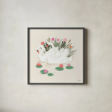Swan Lake III Cream by Janelle Penner. Shown in a sleek black glass frame for a contemporary gallery look. Available as an archival giclee rolled canvas, fine art paper, or poster print. SKU 99731a.