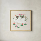 Swan Lake III Cream by Janelle Penner. Shown in a natural wood glass frame for a timeless modern aesthetic. Available as an archival giclee rolled canvas, fine art paper, or poster print. SKU 99731a.