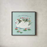 Swan Lake III Mint by Janelle Penner. Shown in a sleek black glass frame for a contemporary gallery look. Available as an archival giclee rolled canvas, fine art paper, or poster print. SKU 39237a.