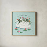 Swan Lake III Mint by Janelle Penner. Shown in a natural wood glass frame for a timeless modern aesthetic. Available as an archival giclee rolled canvas, fine art paper, or poster print. SKU 39237a.