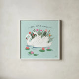 Swan Lake III Mint by Janelle Penner. Shown in a crisp white glass frame for a clean and minimalist style. Available as an archival giclee rolled canvas, fine art paper, or poster print. SKU 39237a.