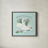 Swan Lake IV Mint by Janelle Penner. Shown in a sleek black glass frame for a contemporary gallery look. Available as an archival giclee rolled canvas, fine art paper, or poster print. SKU 39238a.