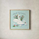 Swan Lake IV Mint by Janelle Penner. Shown in a natural wood glass frame for a timeless modern aesthetic. Available as an archival giclee rolled canvas, fine art paper, or poster print. SKU 39238a.