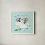 Swan Lake IV Mint by Janelle Penner. Shown in a crisp white glass frame for a clean and minimalist style. Available as an archival giclee rolled canvas, fine art paper, or poster print. SKU 39238a.