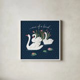 Swan Lake V by Janelle Penner. Shown in a crisp white glass frame for a clean and minimalist style. Available as an archival giclee rolled canvas, fine art paper, or poster print. SKU 39232a.